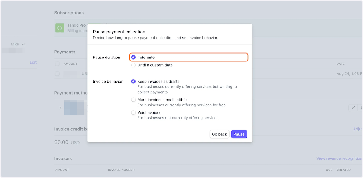 Review the pausing options