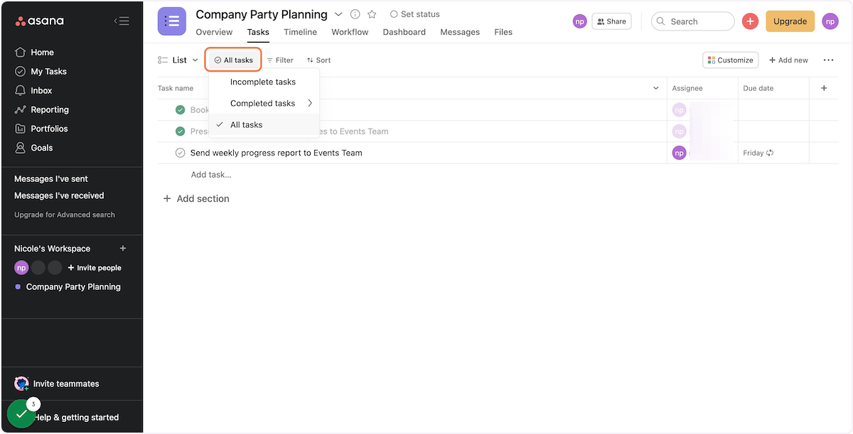 Click "All tasks"