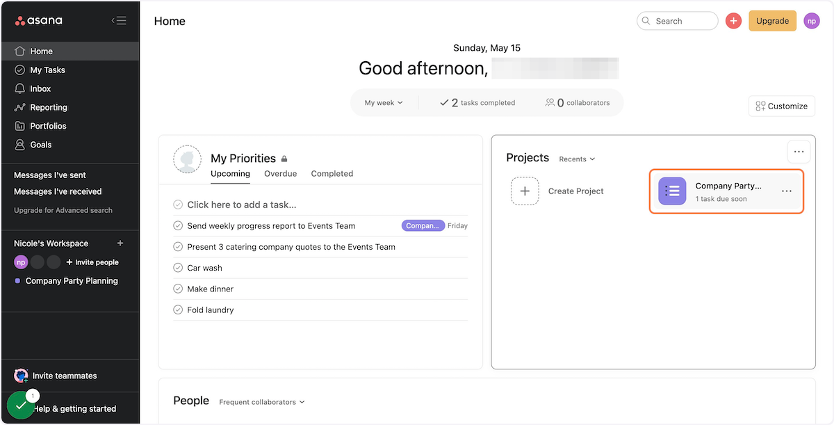 Select the Asana project you'd like to work in