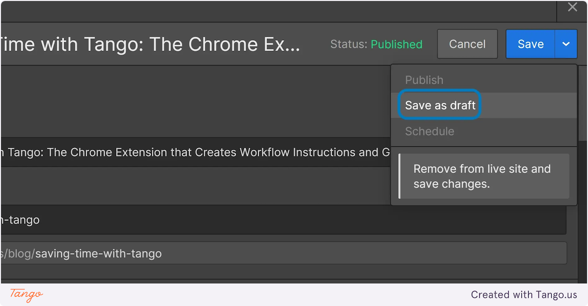 Save as draft if you want to stage changes