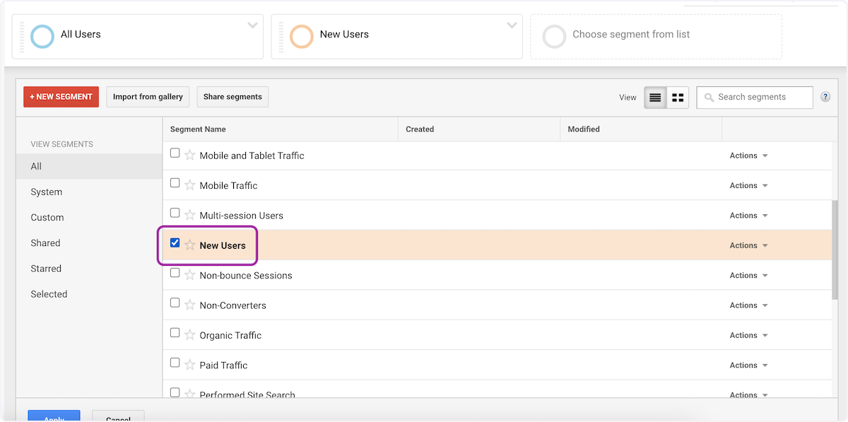 Choose "New Users" from the list.
