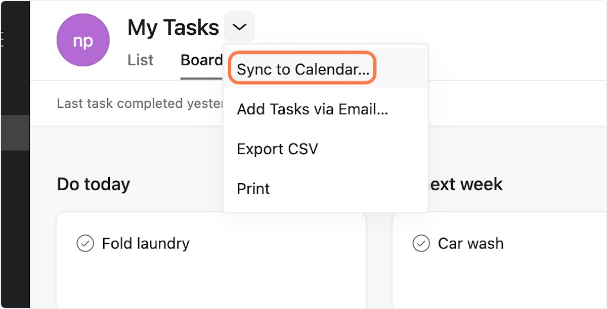 Click on "Sync to Calendar…"