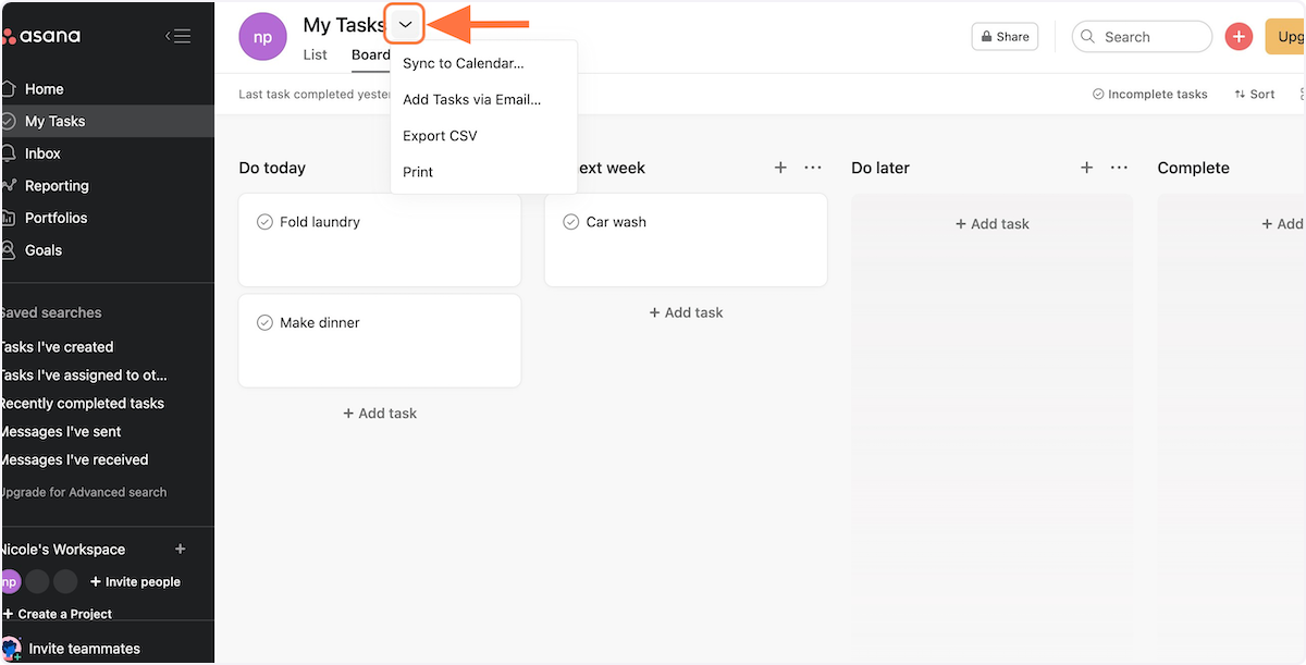 Click the dropdown menu next to "My Tasks"