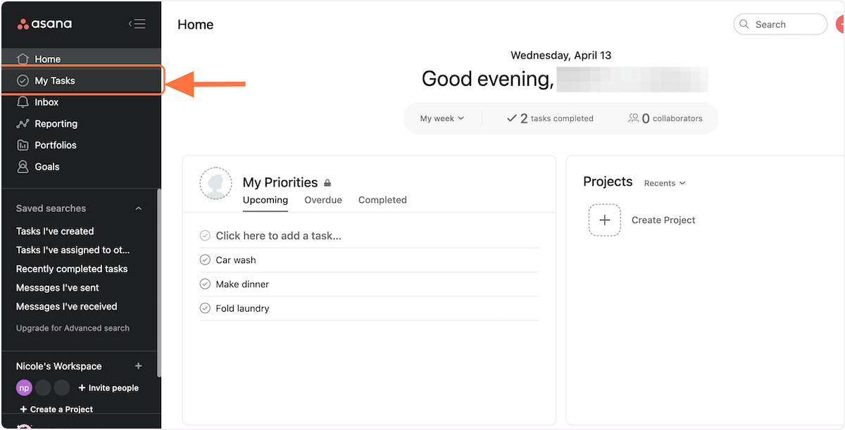 Click on "My Tasks" in the lefthand menu