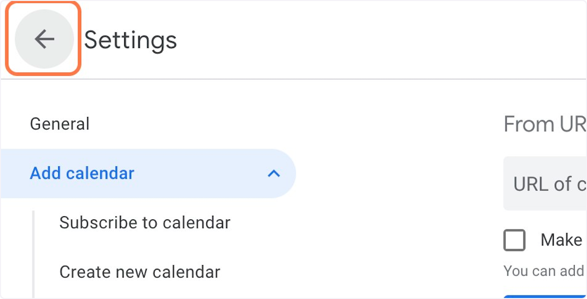 Exit the "Settings" page to return to your Google Calendar home page
