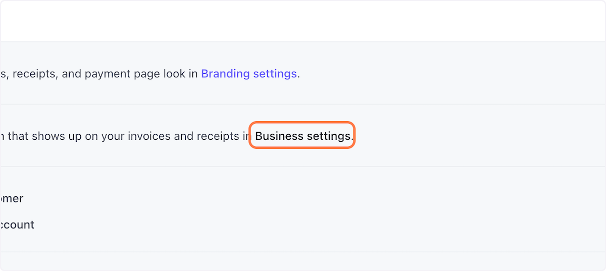 Click on Business settings