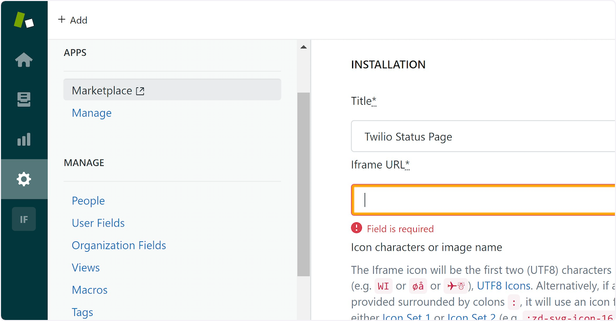 Type Page Name for the Iframe. Add the URL.