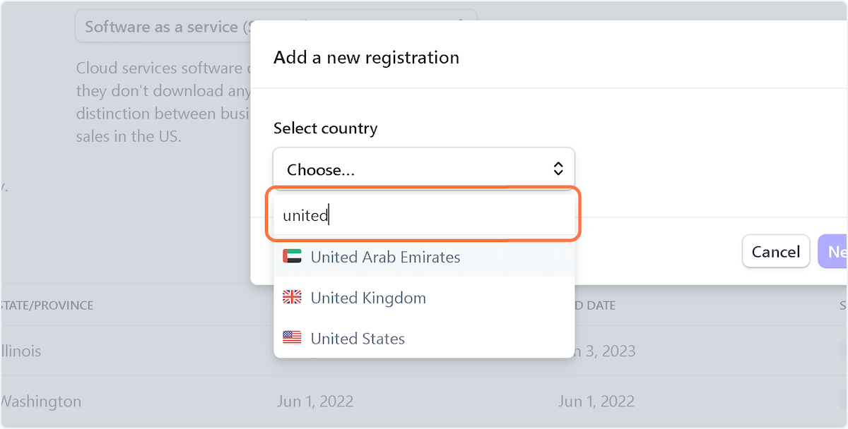 Click on choose…, then type "united", then click on united states