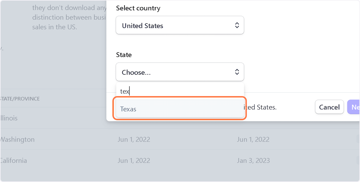 Click on choose…, then type "tex", then click on state