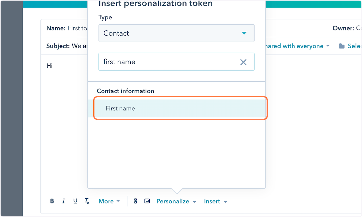 Use a merge tag in the email