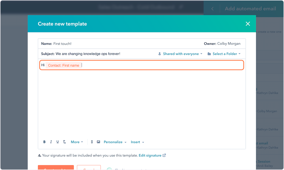 Use a merge tag in the email