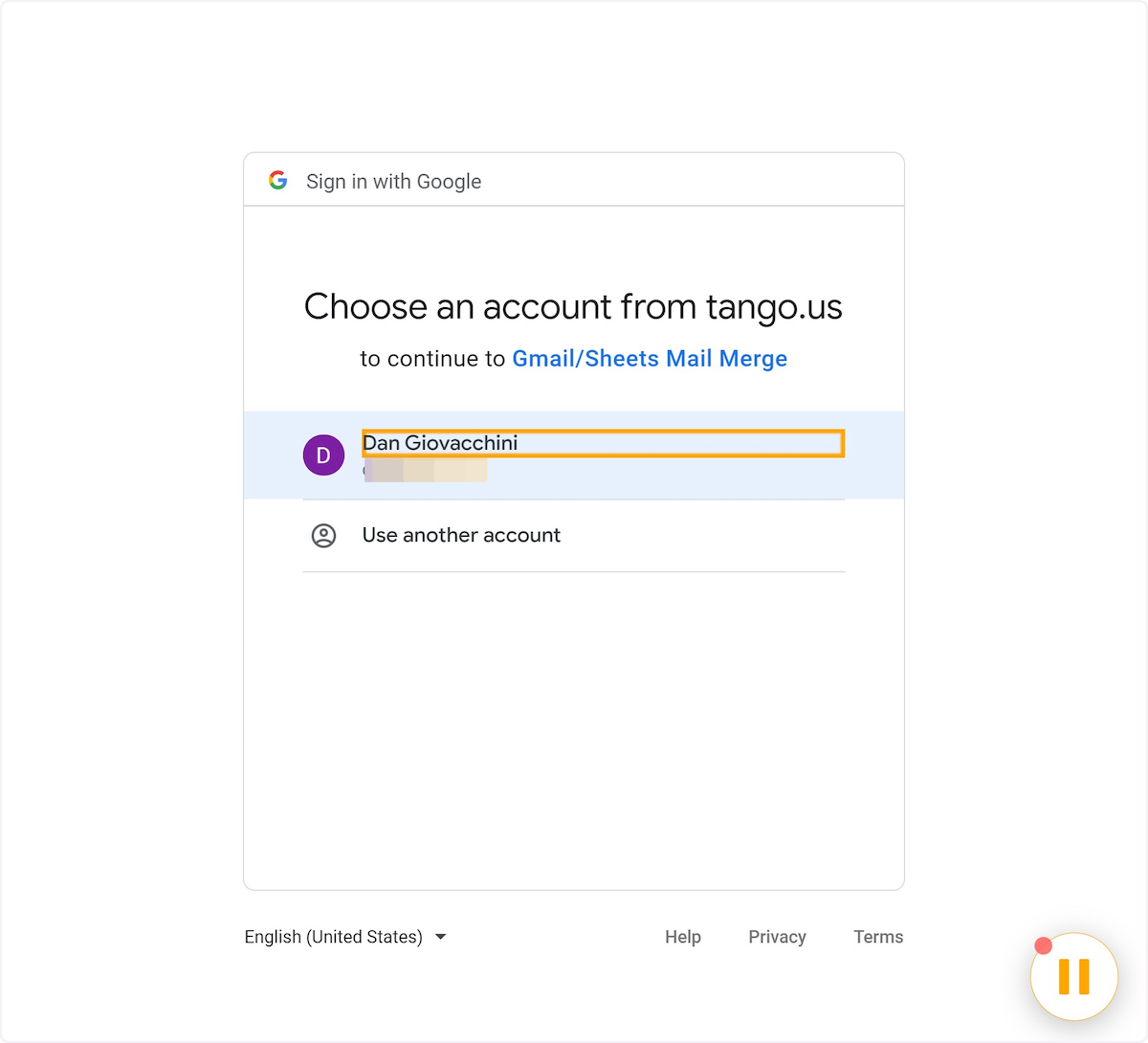 Select account to send from
