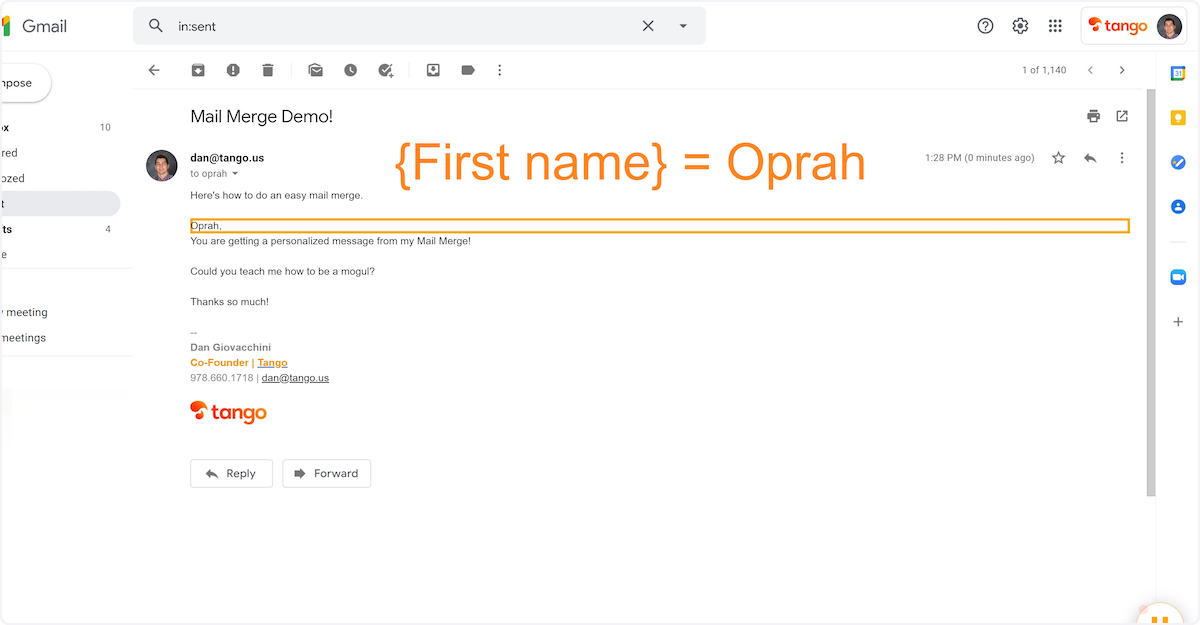 The first name here was personalized! ("Oprah")