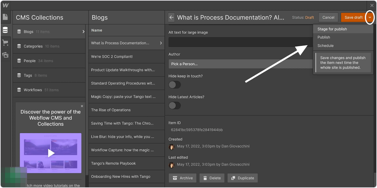 Choose your desired saving or publishing option
