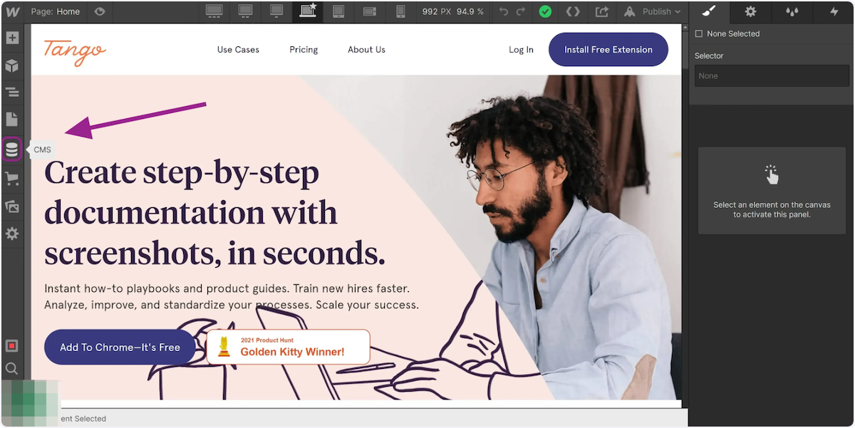 Click on CMS in the sidebar on left