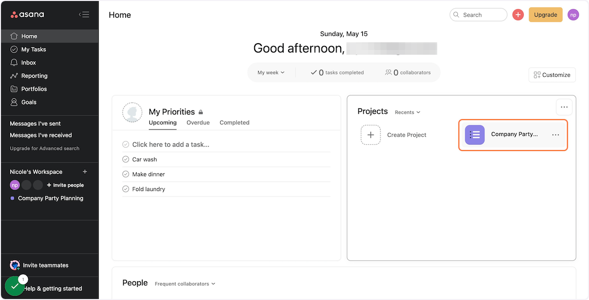 Select the Asana project you'd like to work in