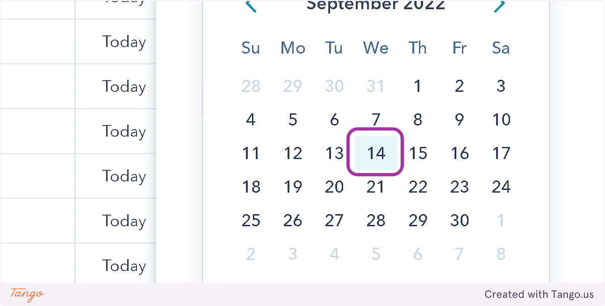 Click on "is after", then click on previous month, then click on 14
