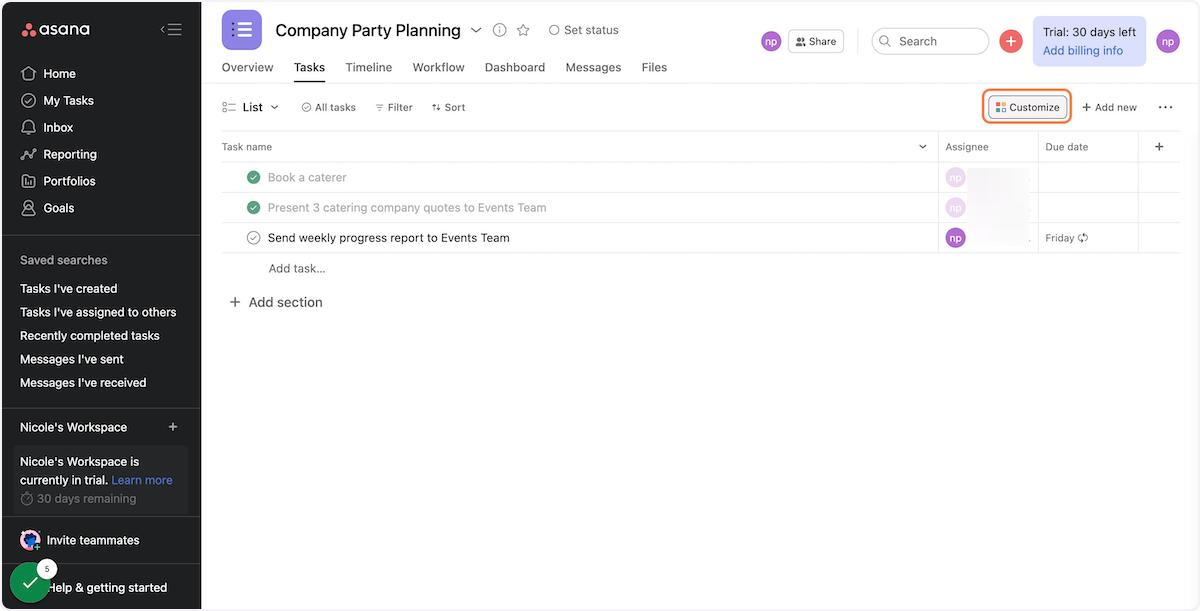 Click "Customize"