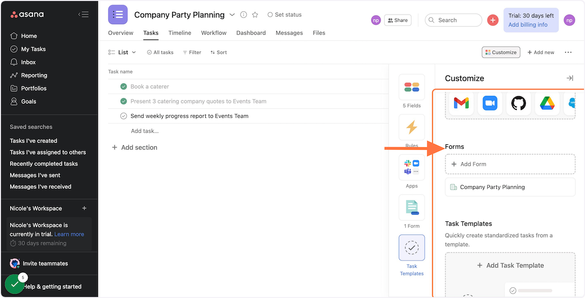 Scroll down the Customize dropdown and find "Forms"