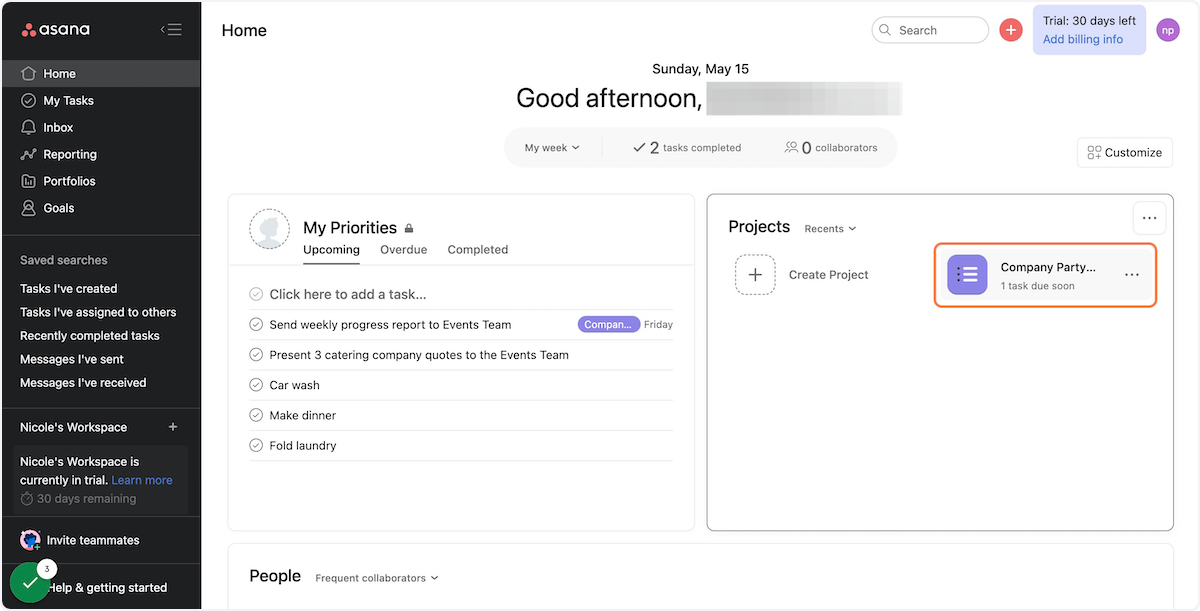 Select an Asana project