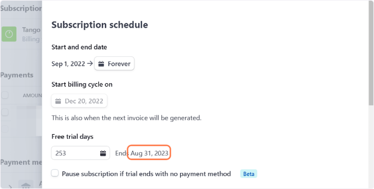 Enter Free Trial Days needed and confirm Date here