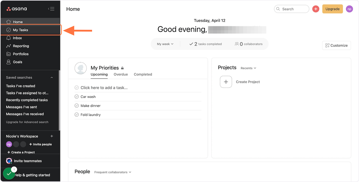 Click on "My Tasks" in the lefthand menu