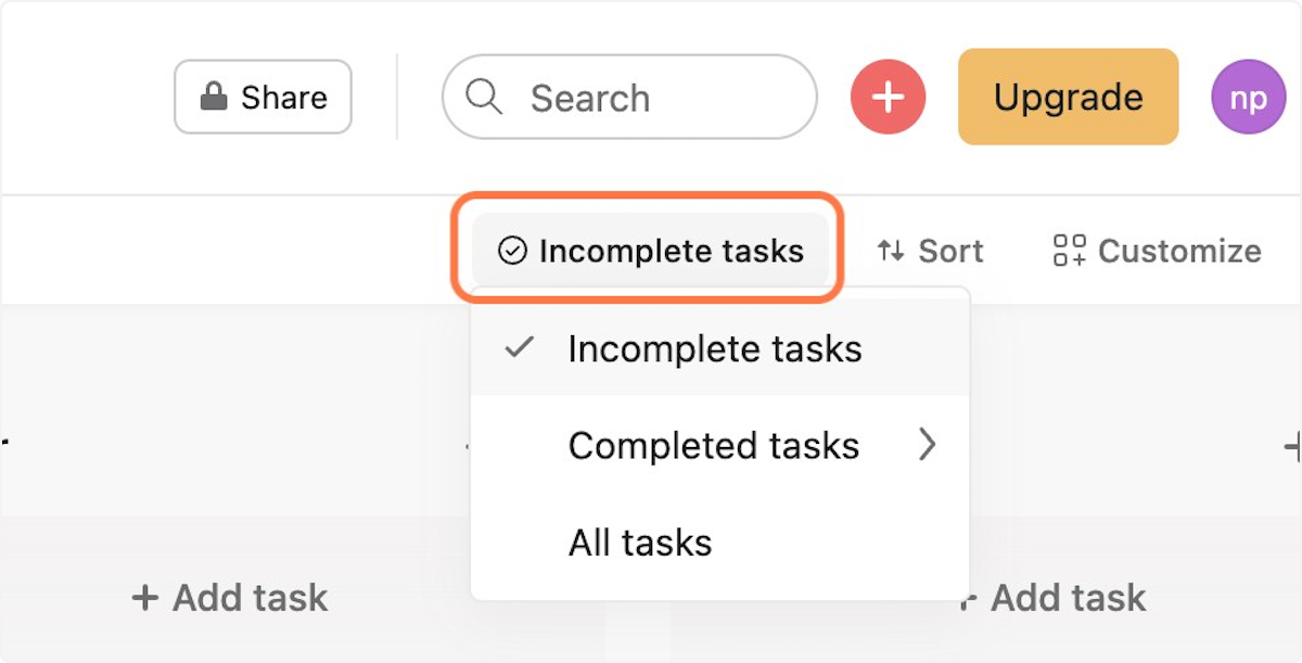Click on "Incomplete tasks"