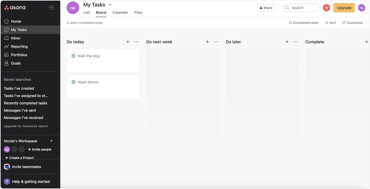View your completed tasks