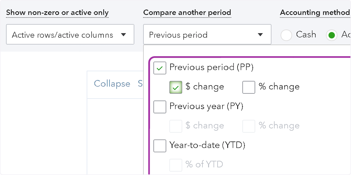 You can compare by dollar amount or percent change. 