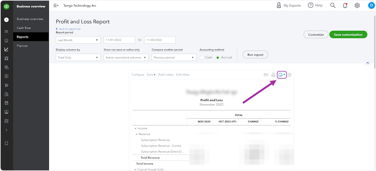 To Download a CSV, Click the Export icon