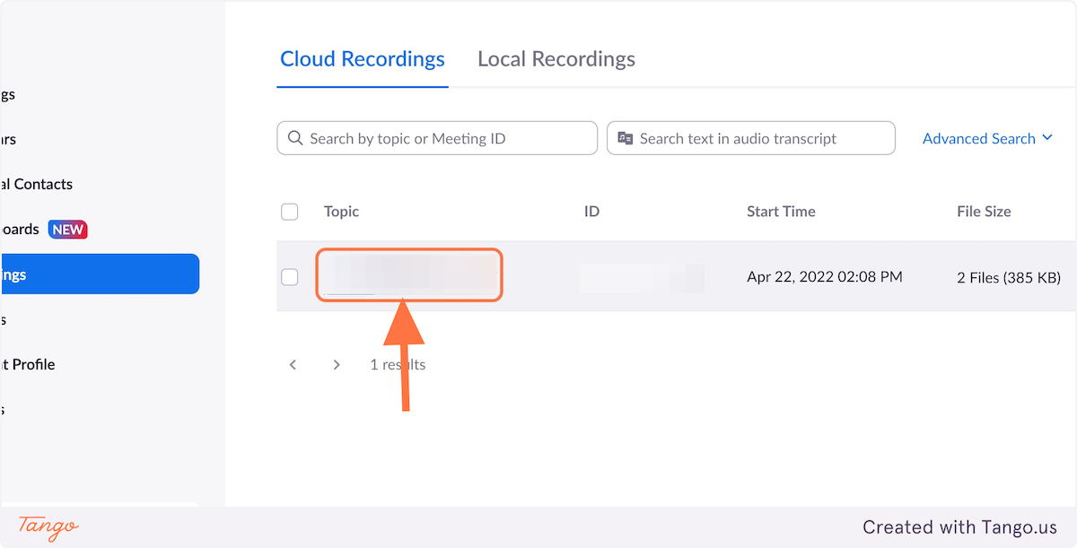 Under "Cloud Recordings", click the recording you'd like to trim