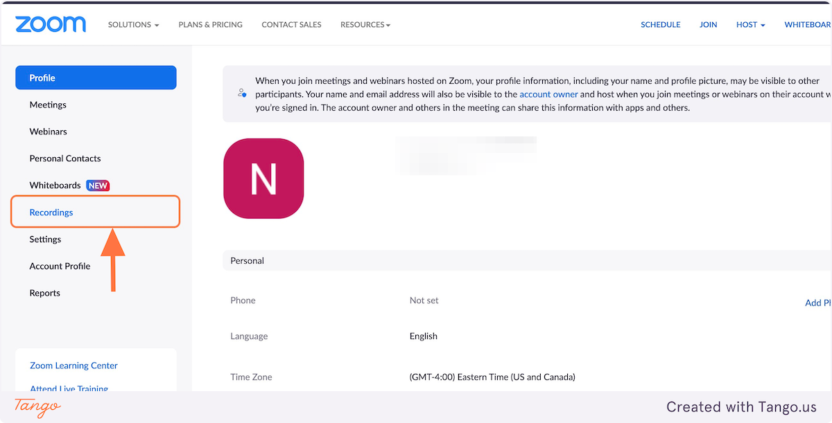 Click on "Recordings" in the leftside menu