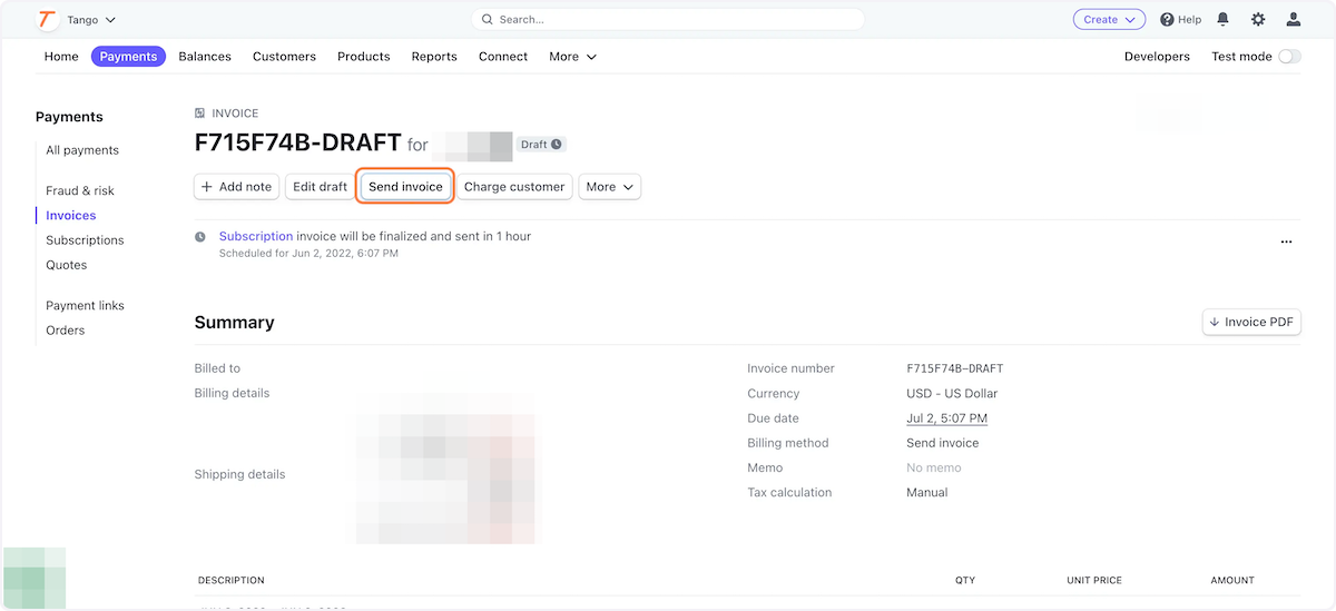 Click on Send invoice