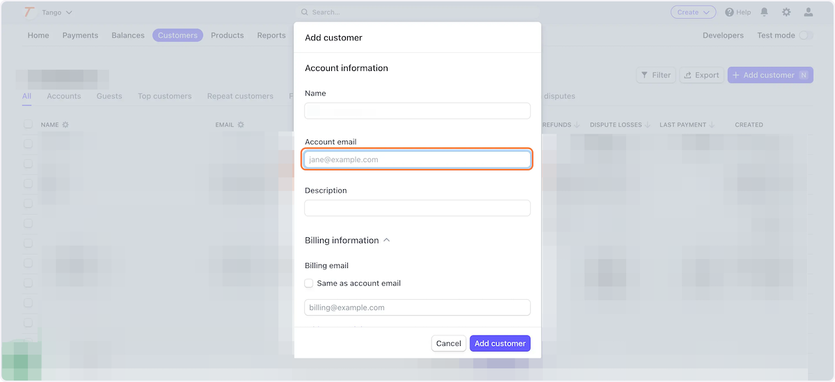Type Account email into input