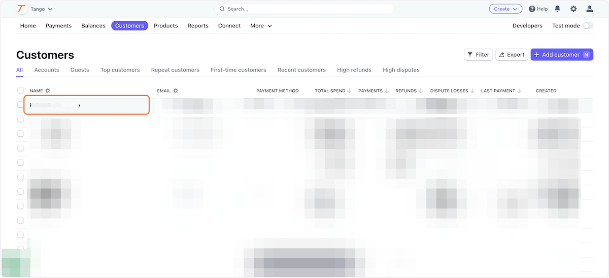 You'll be taken to the Customers Page - Click on the Customer Name (should be at the top)