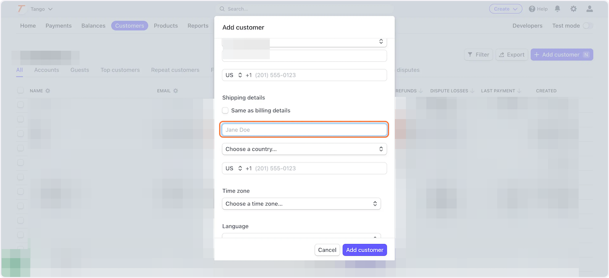 Confirm whether billing address is same as shipping, if not, enter the shipping address