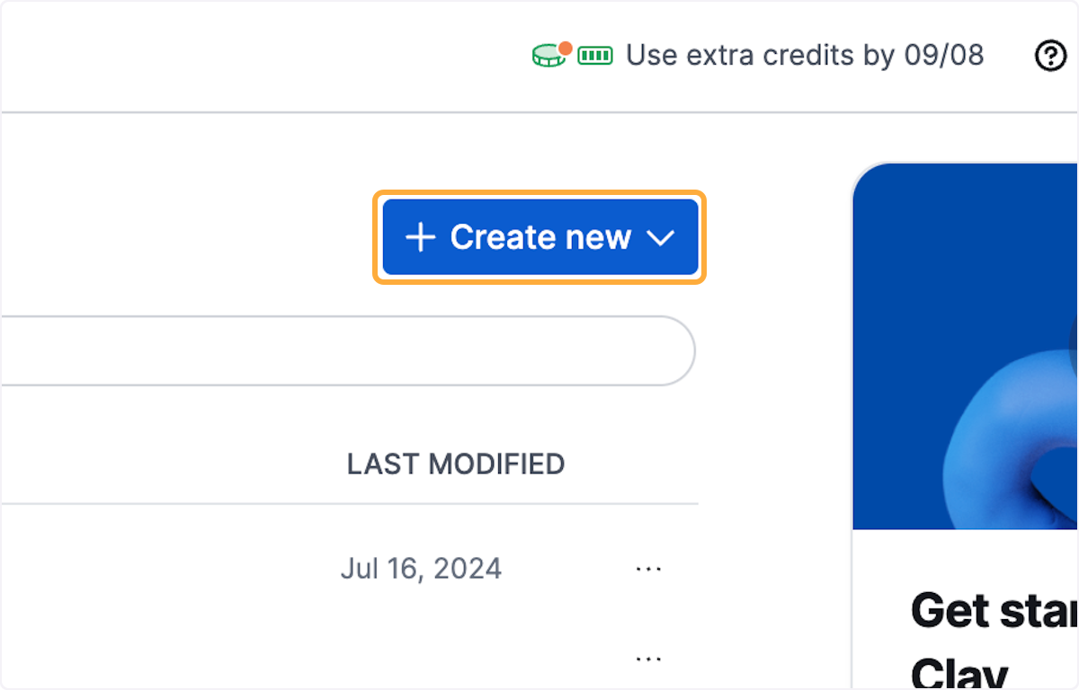 Once logged in, click on Create new