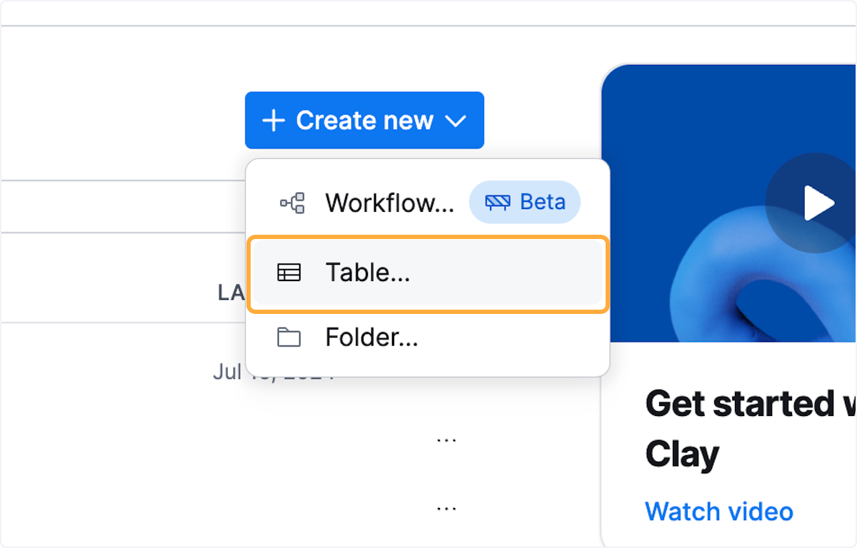Click on Table...
