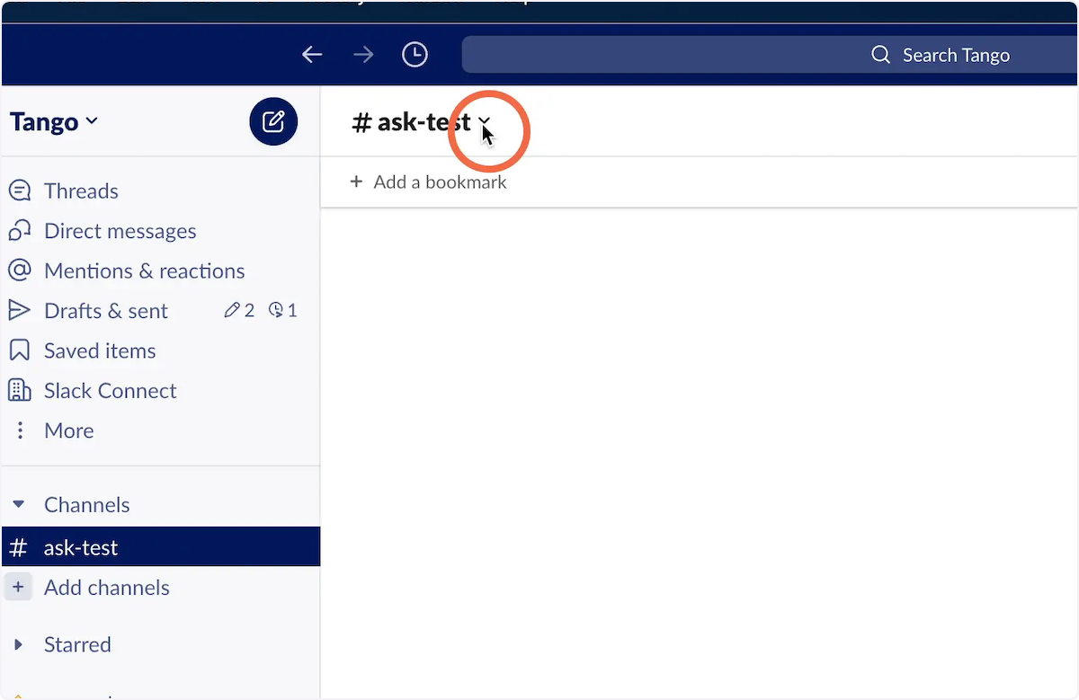 Click on the action drop-arrow next to a channel name