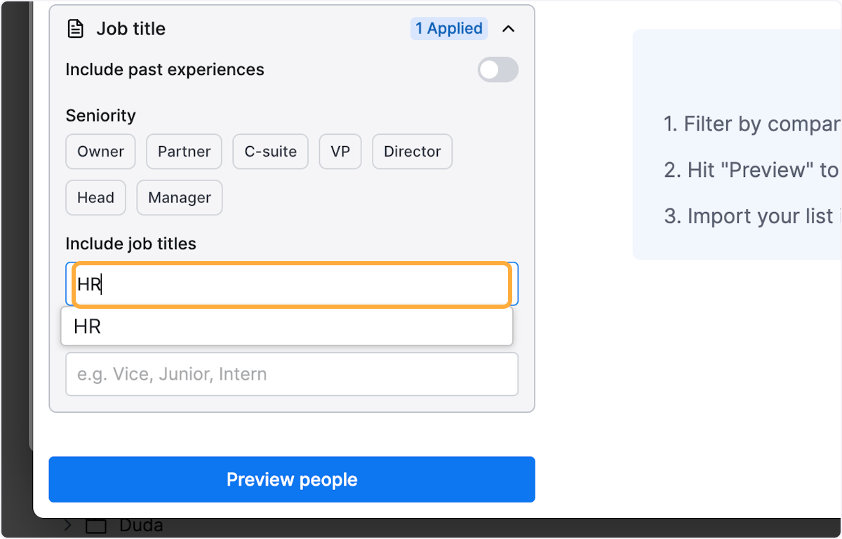 Type the job title you are searching for. In this example HR