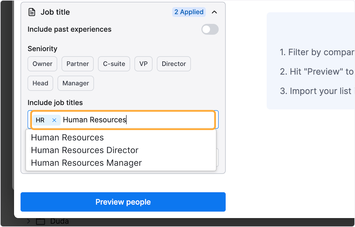 Type alternative job titles. In this example: Human Resources