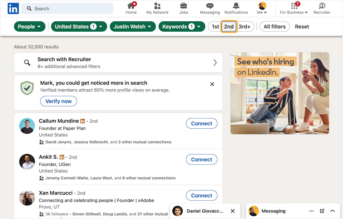 View connections outside of your 1st Connections, by clicking on "2nd"