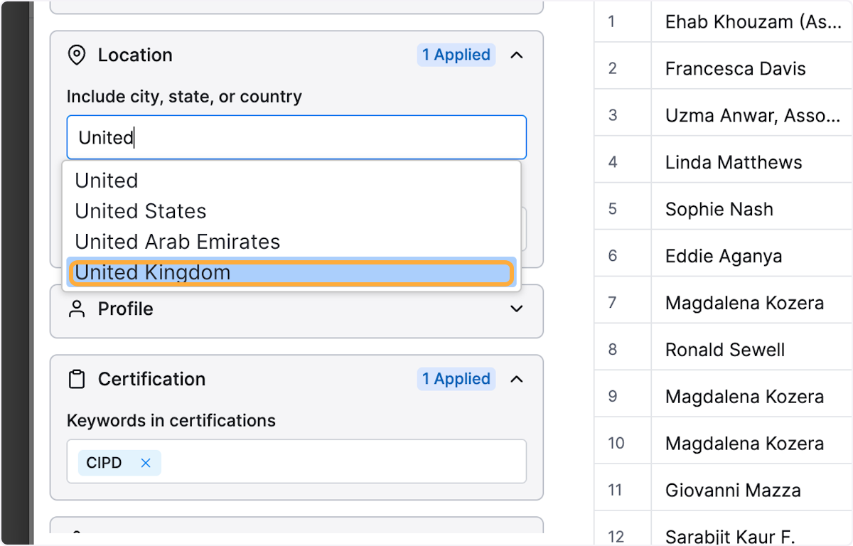Click on United Kingdom to select it