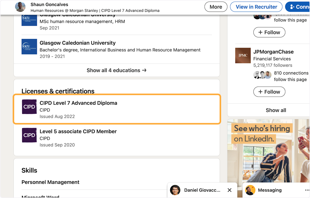 Navigate to the Licenses & Certifications section of a profile to double check.