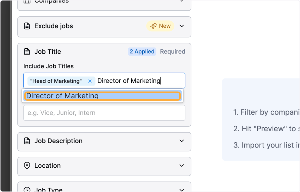Click on Director of Marketing to select it.