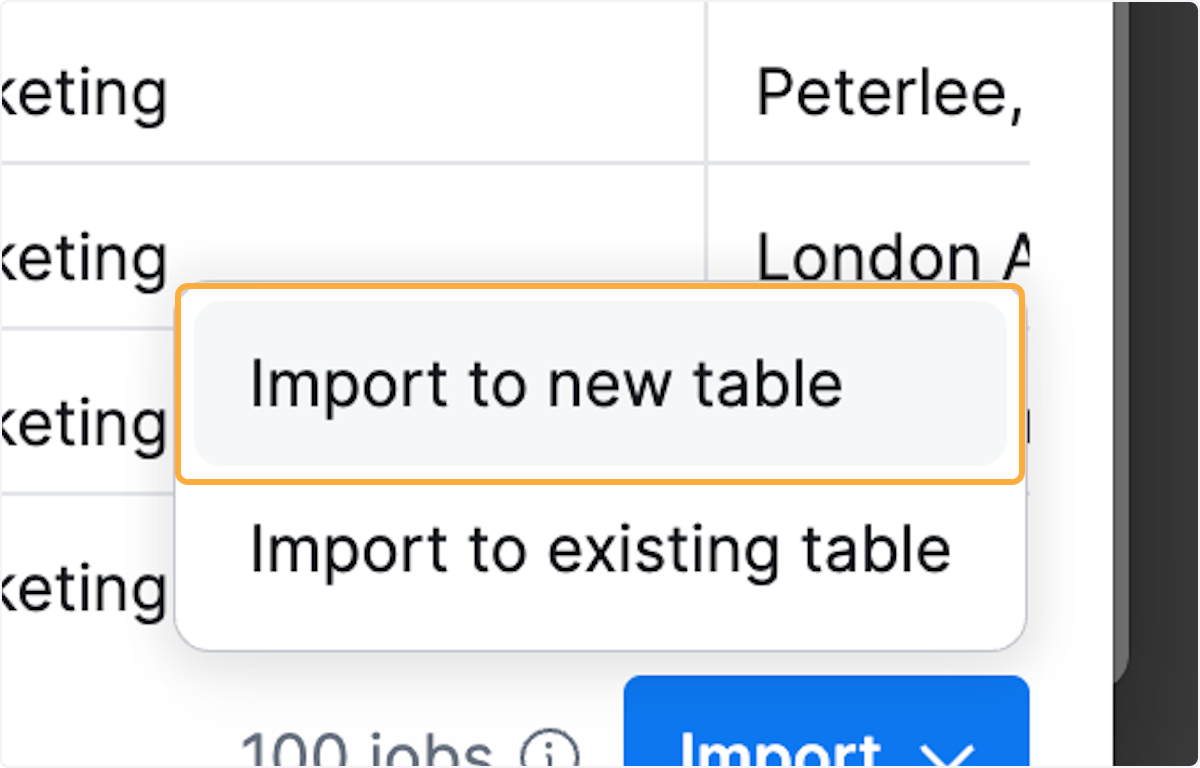 Click on Import to new table