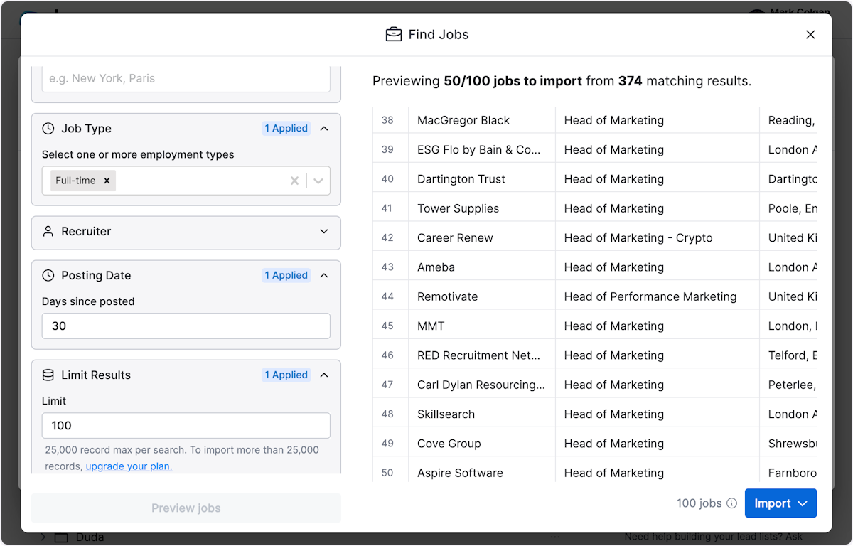 Here you can preview the search results to see if they are correct.