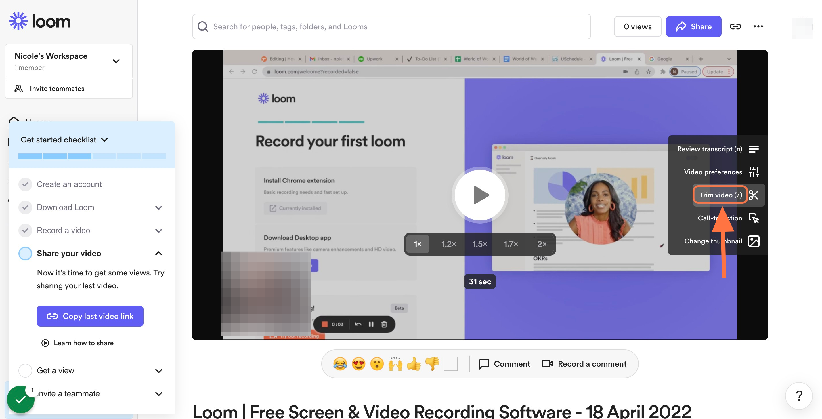 Select the video you'd like to trim and click "Trim video"