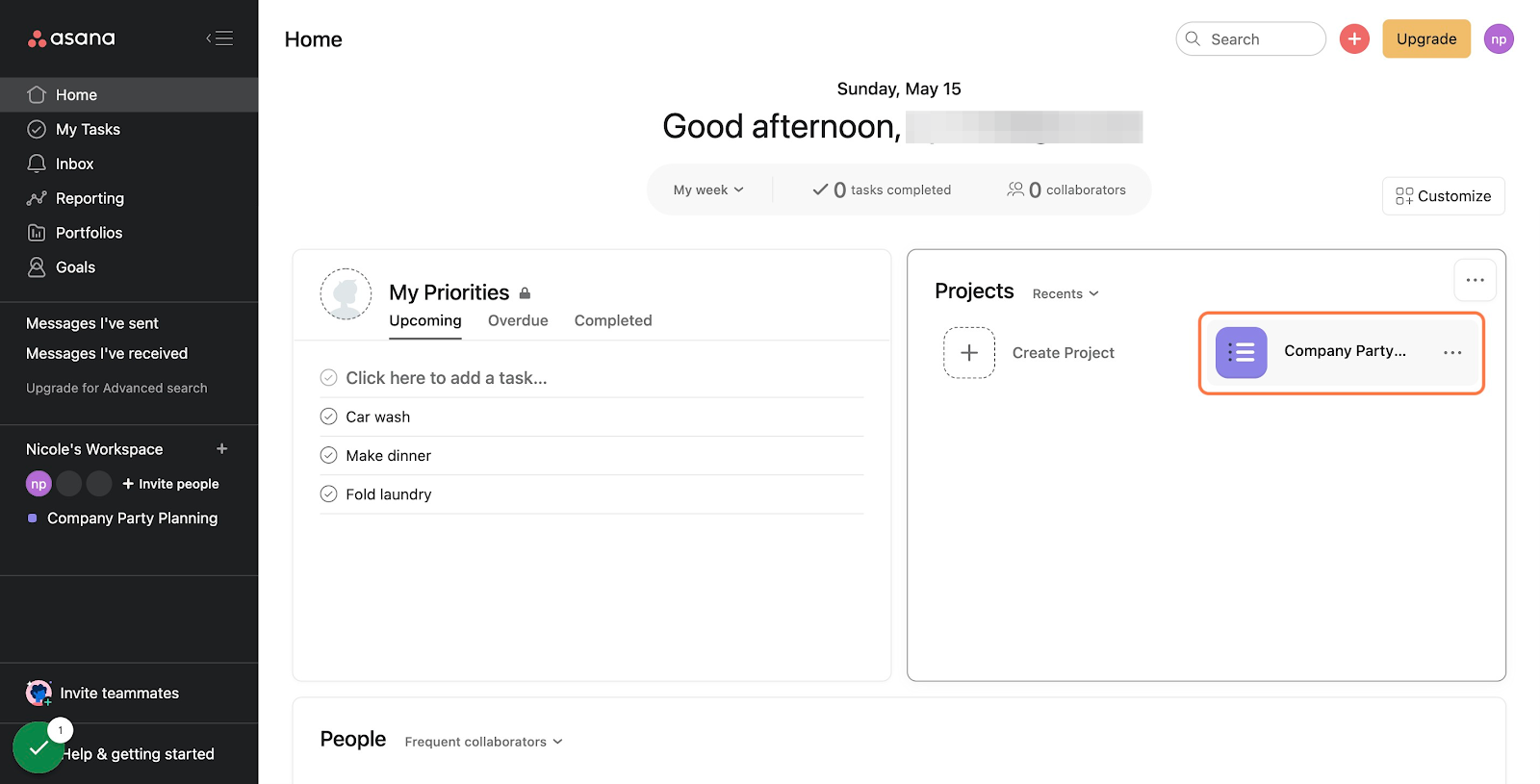 Select the Asana project you'd like to work in