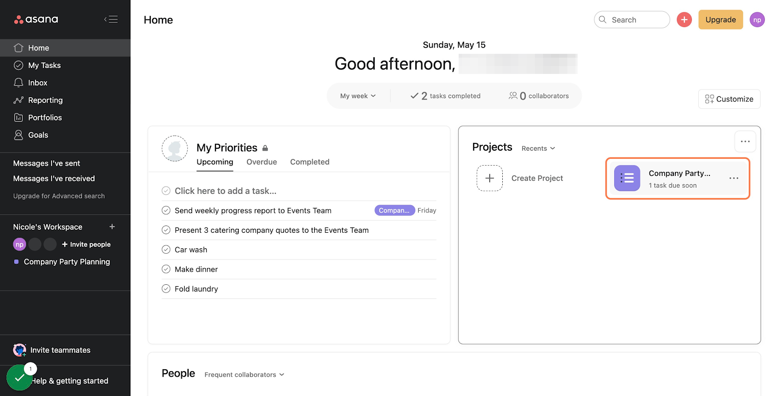 Select the Asana project you'd like to work in